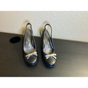 Naturalizer Slingback Wedge Shoes Black with Grey Bow Size 6